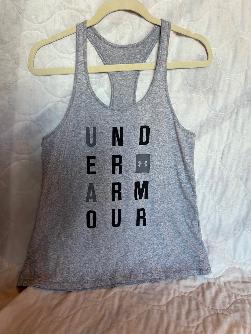 Under Armour Light Gray Heather Racerback Tank with Graphic Logo